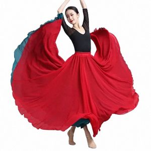 Flamenco Chiff Damen Tanzrock 720 Grad Einfarbig LG Rock Tänzer üben das Tragen von Röcken im chinesischen Stil q0ra #