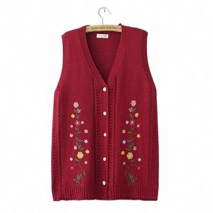 Little Fresh Embroidered Hollow Knit Sweater Vest Womens Plus Size Autumn Casual Clothing Fi V-Neck Cardigan E2 3023 455o#