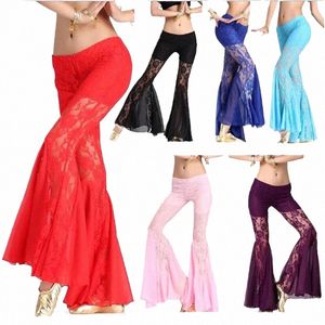 Sexy New Profial Mulheres Calças de Dança do Ventre Rendas Bollywood Trajes de Dança Indiana Tribal Bellydance Flares Calças x2x0 #