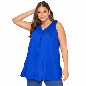 plus storlek V-ringning sommar elegant lgline väst topp kvinnor casual ärm swing tunic tank veckad detalj flare topp blus 8xl m46r#