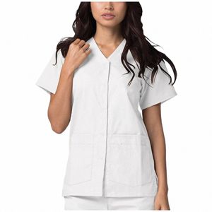 Stretch Scrub Tops Mulheres Workwear Scrubs Uniforme Manga Curta Menina Outfit Beleza Sal Roupas de Trabalho Túnica de Saúde A50 B7CS #