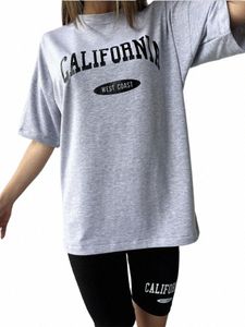 Blyuki fiシンプルなレタープリントコットTシャツ女性カジュアルコットプラスストリートウェアティーフェンエルベーシックヒップホップトップQ1ZU＃