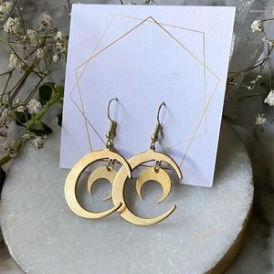 Dangle Earrings Celestial Crescent Moon Gold Color Bohemian Witchy Textured Raw Brass Hippie Statement Jewelry Punk Women Gift Trend