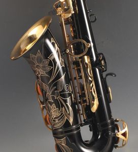 Werbe-Saxophon Alt-Schwarzgold-Legierung Altsaxophon Messing-Musikinstrument mit Koffer, Mundstück, Rohrblätter, Zubehör 3513130