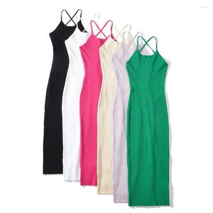 Casual Kleider Sommer für Frauen 2024 Sexy Abend Party Kleid Midi Bodycon Lange Schwarz Neckholder Rosa Rückenfrei