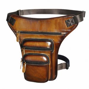 top Quality Leather Men Design Casual Tablet Satchel Sling Bag Multi-functi Fi Travel Waist Belt Pack Leg Bag Male 3111lb j58S#