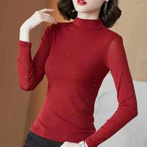 Kvinnors blusar Solid Color Longeplees Top Hock Turtleneck Base Layer Shirt Slim Fit Thermal undertröja för höst/vinterdamer