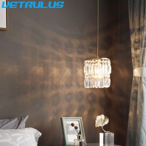 Nordic Copper LED Pendant Light Luxury Crystal Ceiling Lamps Modern Chandelier Lustre Dining Table Bar Kitchen Island Fixtures