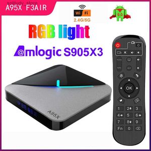 Set Top Box A95X F3 Air Smart TV Box Android 9.0 Amlogic S905X3 4K 2.4G/5G Dual BT Wifi RGB Light 4GB 16GB 32GB 64GB Set-top Box Q240330