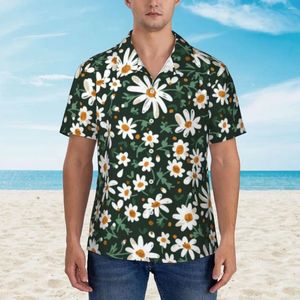 Men's Casual Shirts Elegant Daisy Vacation Shirt Man White Flower Print Hawaii Short-Sleeve Design Oversized Blouses Gift Idea