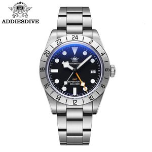 ADDIESDIVE AD2035 GMT -klocka för män kvarts armbandsur BGW9 Blue Luminous Steel 200m vattentäta mensklockor Reloj Hombre 240327