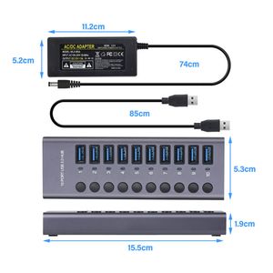 USB 3.0 HUB USB HUB 3.0 Multi USB Splitter Hub Kullanım Güç Adaptörü Kullanın 7/10 Ports Dizüstü bilgisayar için Anahtarlı Çoklu Genişletici 3.0 USB HUB