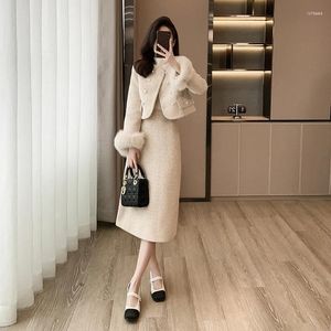 Casual Dresses Korean version av Winter Sweet Super Fairy Down Liten doftande vindhalva kjol Set Two Piece Dress