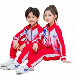 Conjunto de roupas esportivas infantis estilo china, uniformes escolares, conjunto de terno de trilha escolar uniforme de jardim de infância, conjunto de roupas esportivas para crianças escolares.L65L#