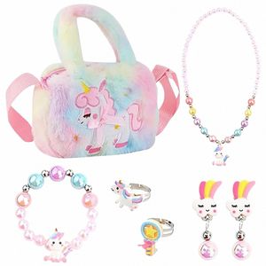 Einhorn Umhängetasche Geldbörse Schmuck für Mädchen, Einhorn Tasche Mädchen Einhorn Perlen Schmuck Sets Kinder Plüsch Tasche Spielzeug Uni Q3A9#