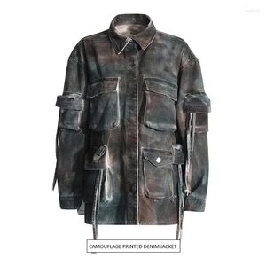 Women's Jackets SuperAen 2024 Niche Design Camouflage Print Loose Workwear Style Multi-pocket Denim Jacket Coat