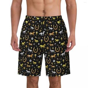 Men's Shorts Summer Board Men Horse Racing Derby Day Running Surf Black Gold Art Short Pants Casual Breathable Swimming Trunks