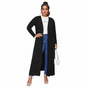 بالإضافة إلى حجم الربيع الأنيق Maxi Cardigan Women Lg Sleeve Open Frt Loose Black Cardigan بالإضافة إلى حجم النساء 6xl 7xl q9xo#