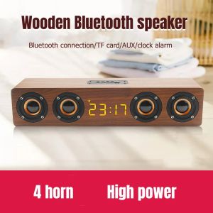 Clocks Wood Soundbar BT Sound Box Music Acoustic System W8C Stereo Music Surround LED Clock utomhus Bluetooth -högtalare med FM Radio