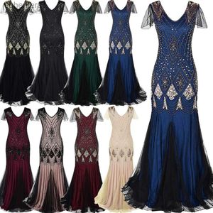 Urban Sexy Dresses Damen 1920er Jahre Great Gatsby Kleid Langes 20er Jahre Flapper Vintage V-Ausschnitt Pailletten Perlen Maxi Party Mesh Prom Cocktail Abend yq240330