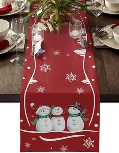 Table Runner Christmas New Year Holiday Decoration Snowman Snowflake Dresser Scarf Gift yq240330