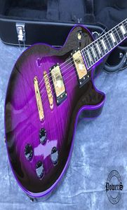 China electric guitar OEM shop G custom guitar Ebony fingerboard one piece wood neck and body Purple binding flamed maple wood AB6735306