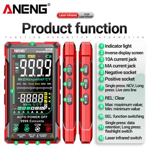 Digital Multimeter 9999 Counts Intelligent Multimeter with Laser Lamp Capacitance Ohm Meter LCD Display for Zero Fire Line Check