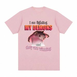 funny I Am Fighting My Dems and The Are Winning Mouse Meme T-shirt Creative men Short Sleeve Plus Size Women T-shirts P2c0#