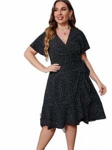 women's Dres Free Ship Sexy Deep V Black Spring Summer Large Size Lg Dr Chic Dots Plus Size Women Clothing G9bo#