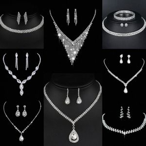 Värdebelt lab diamantsmycken Set Sterling Silver Wedding Halsbandörhängen för kvinnor Bridal Engagement Smycken Gift L5AI#