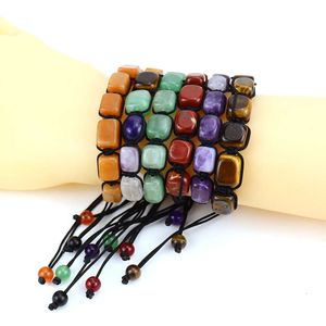 Tiktok Live Broadcast Handwoven Colorful Crystal Bracelet Rectangular Stone Yoga Bracele for Best Friends Charms Vsco Friendship