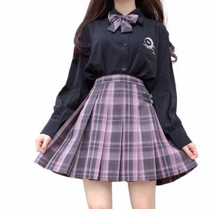 Uniforme da menina da escola saias plissadas uniforme escolar japonês cintura alta a linha saia xadrez sexy jk uniformes para a mulher conjunto completo xxl q4A6 #