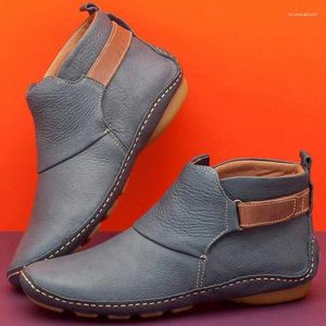 Boots 2024 Women Natrual Leather Casual Ankle Comfortable Quality Soft Handmade Flat Shoe Blue Black Work Y78