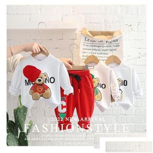 Kläder set kläder set baby flickor pojkar barn casual kläder våren barn semester kläder fall tecknad långärmad t shirt pant dhszj