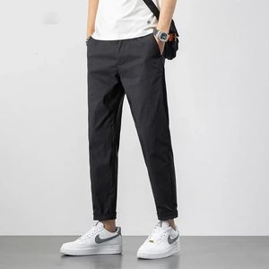 Tfetters outono casual masculino calças cortadas coreano perna reta meados de ascensão preto lápis moda roupas de escritório 240321