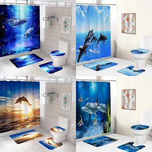 Tende da doccia Sea Ocean Dolphin Stampa 3D Set di tessuti impermeabili Tenda da bagno Copriwater Tappetino antiscivolo Decorazioni per la casa