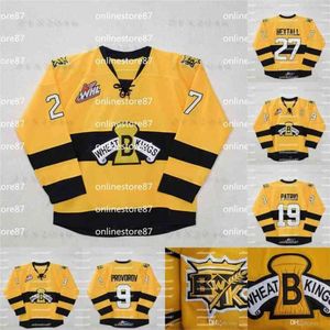 24S Custom Brandon Wheat Kings #9 Иван Проворов #19 Нолан Патрик #27 Рон Хекстолл Желтая хоккейная майка с вышитыми логотипами по индивидуальному заказу