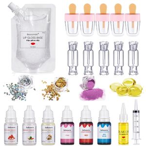 Kit lucidalabbra fai-da-te Gel base idratante trasparente lucidalabbra 100ml con tubi lucidalabbra Pigmento in polvere Glitter Sapore Oli essenziali 240327