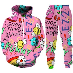 Sweatshirts New Funny Cartoon Abstract 3D Print Tracksuit Men/Women Hoodie+Pants Jogging Set Par Outfits Hip Hop Streetwear Clothing Suit