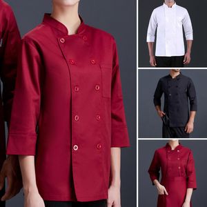 Botões uniformes de restaurante Chef Chef Uniform Men Mulheres Camisa Chef Roupas de pastelaria