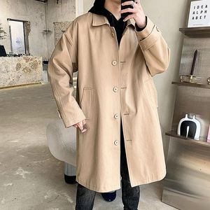 Trench da uomo Cappotto Moda Giacca a vento lunga da uomo Tinta unita Risvolto monopetto Allentato Casual Uomo Streetwear Taglia M-3XL