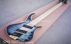 Mayon 5 Strings Dark Blue Flame Maple Top Electric Bass Guitar Neck Through Body Fanned Frets Black Hardware Active Wires 9V 1234576