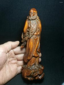 装飾的な置物1919日本の箱の木の手彫りのbodhidharma仏figurine彫像デスク装飾古い収集可能なギフトH 7 in