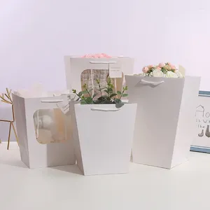 Подарочная упаковка, 10 шт., прозрачная трапециевидная сумка с окном, однотонная утолщенная упаковочная сумка с цветком на день Святого Валентина