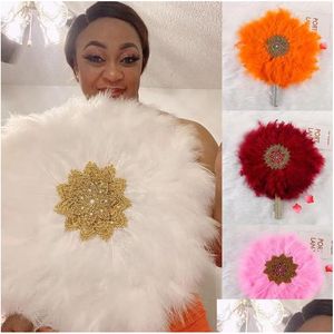 Dekorativa föremål Figurer African Mariage Handle Fan White Feather Big Hand Nigerian Dance Performance Party Bridal Fans för Brid DHMLH