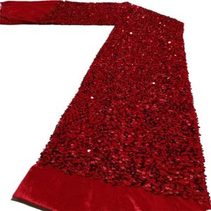 Red Velvet Sequence Lace Fabric 2024 Högkvalitativ afrikansk schweizisk Voile Brodery 3D -paljetter Net Lace Tyg 5 Yards For Dresses 240326