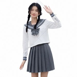 Japońska szkoła Seifuku Girls Gray Sailor Dr Student Student JK mundury koreańskie plisowane spódnice Kostum Kawaii Schoolgirl Y9CC#