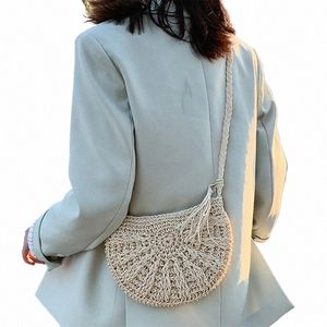 2022 Half Round Straw Bags For Women Summer Beach Rattan Bag Handmade Woven Half Mo Crossbody Handbags Bohemia Hot Sale G3n6#