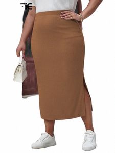 Gibsie Плюс Размер Повседневная однотонная трикотажная облегающая юбка-карандаш Женская весна-лето с высокой талией Офисные женские юбки с разрезом Lg 2024 w3lz #