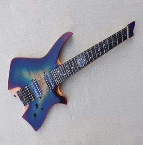 Factory Custom 7 Saiten Headless Blue Sunburst Faned E-Gitarre mit EschenkorpusRbony GriffbrettSchwarze HardwareKann individuell angepasst werdeni7248282
